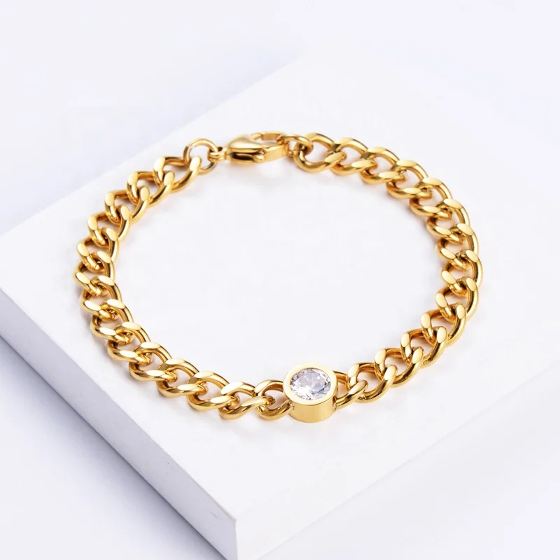 Aizhilin Pulseira Masculina 2024 Cuban Link Chain Custom 18K Gold Plated Mens Bracelets