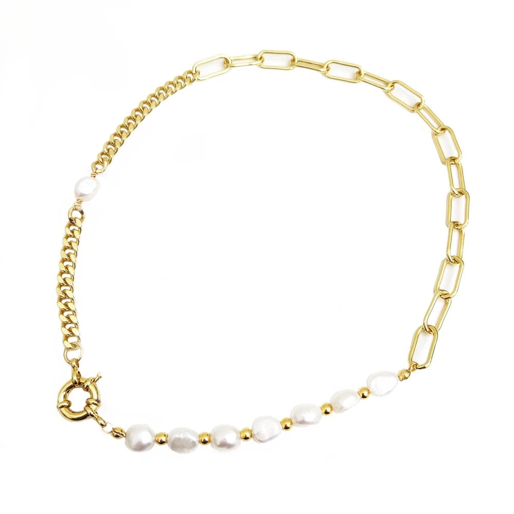 2024 Ins Style Natural Baroque Fresh Water Pearl Beaded Necklace Asymmetric Chain Clavicle Necklace Trendy Jewelry For Girl Gift