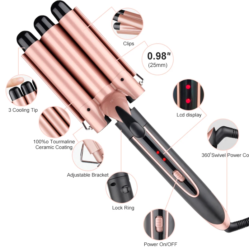 Logo customization wholesale 3 barrel curling iron 5 in 1 cordless curling irons LED Temperature hair curler