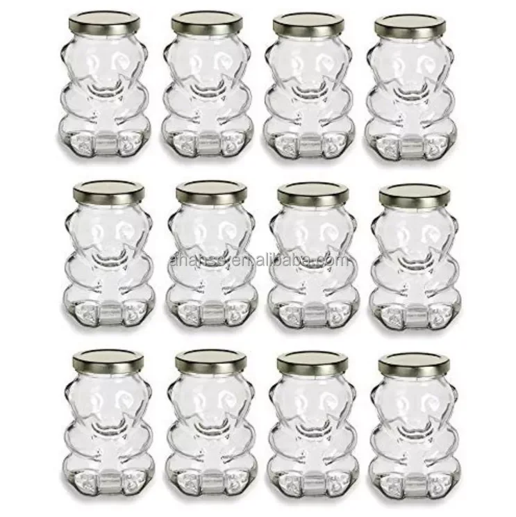 High quality food packing honey storage Custom animal bear shape glass jar with gold metal lug cap