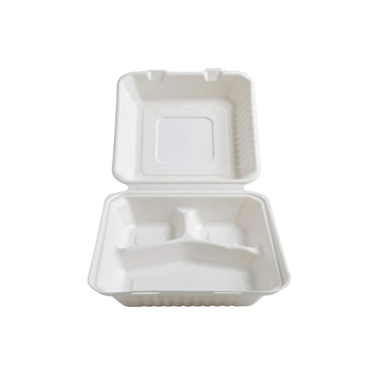 Biodegradable Fast Food Paper Packaging For To Go Disposable Dinnerware Sets Sugarcane Bagasse Takeout Lunch Box With Lid