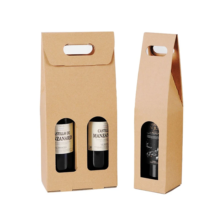 Wholesale eco-friendly customized kraft beer wine bottle paper bags with window