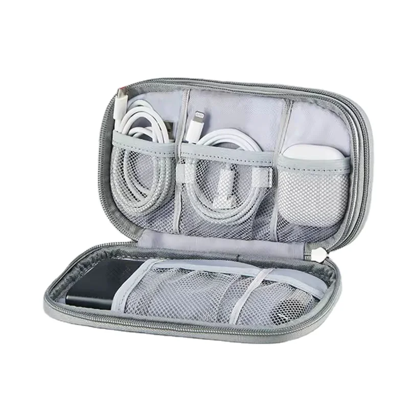 Custom High Quality Leather Tech Kit Organizer Double Layer Travel Tech Pouch