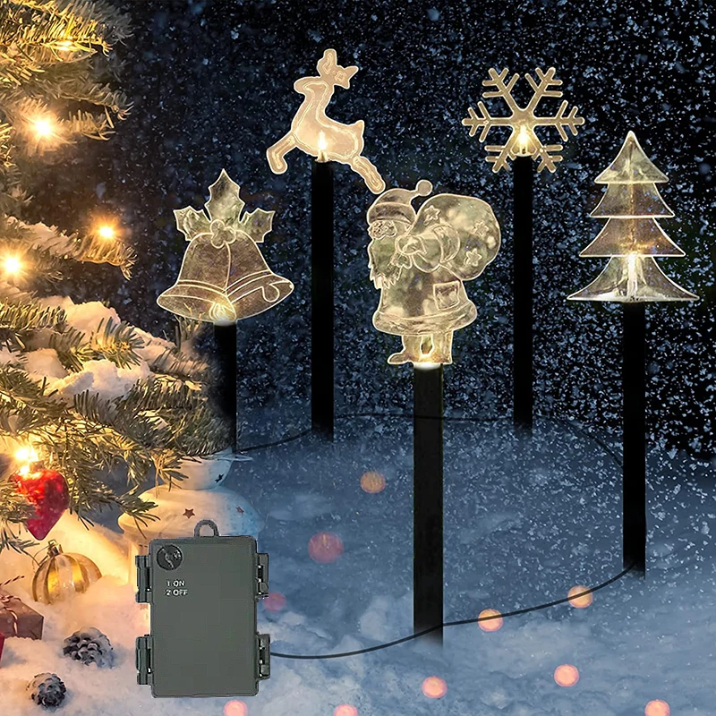 3AA battery box powered Christmas series snowflake tree bell deer LED Garden Lights for Outdoor Floor Walkway Decoration