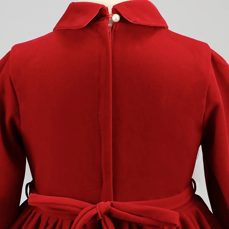 Solid color Long sleeve Birthday Party A-Line Dresses Bow Flower girls velvet dress