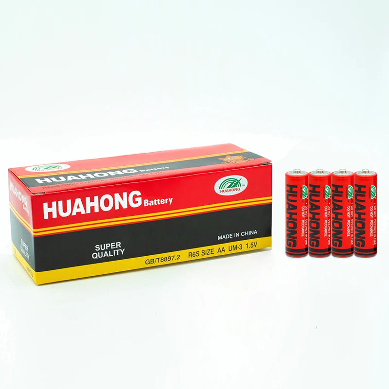 HUAHONG новый дизайн R6 AA Размер UM3 Высокая мощность Оптовая Продажа цинковый углеродный сухой первичный аккумулятор