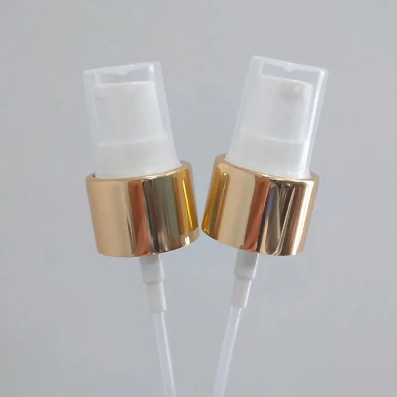 20/410 24/410 Lotion Pump Cosmetic Refillable Gold White Aluminum Plastic Smooth Cream Pump Treatment Pump