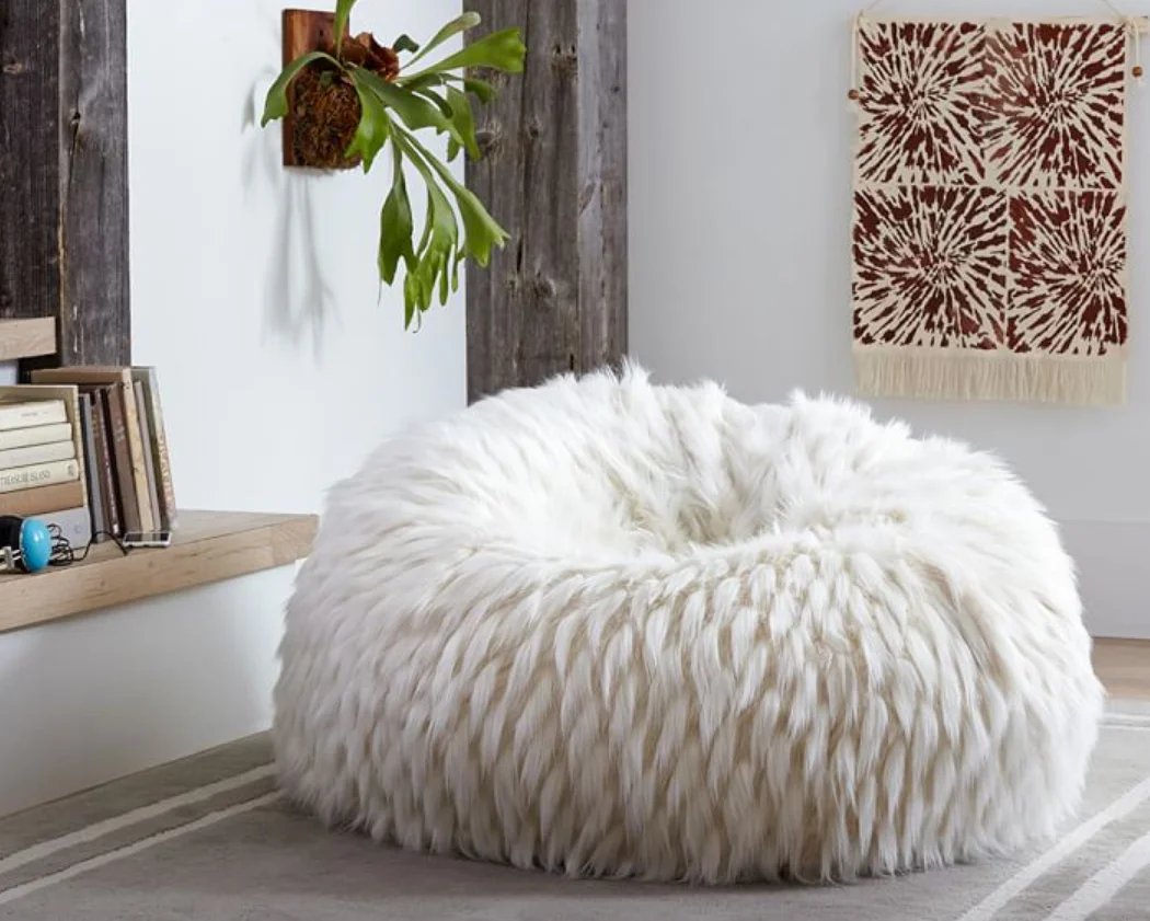 Comfy Sacks 3 ft Memory Foam Bean Bag Chair,Cream Furry