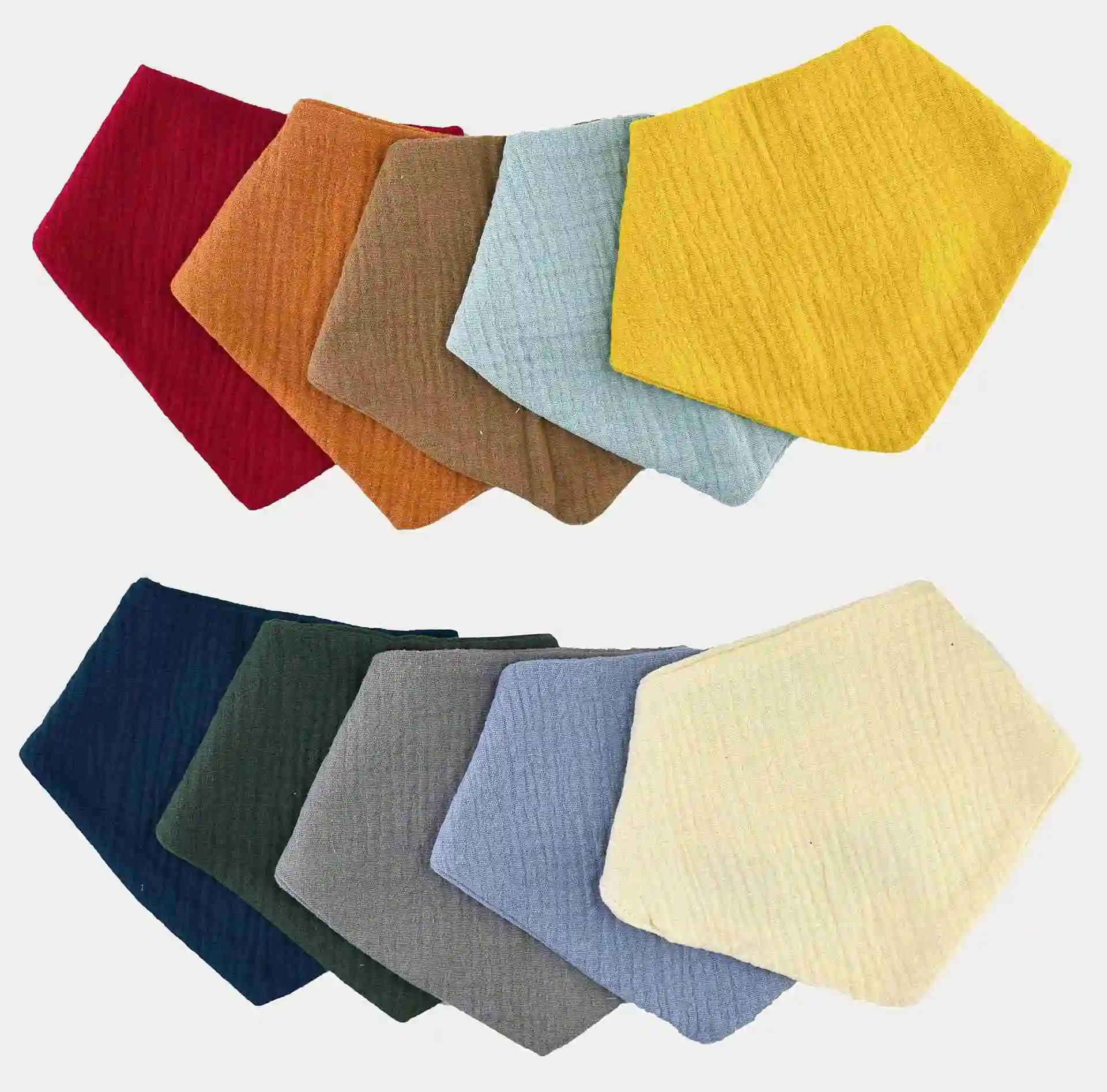 Cotton Crinkle Fabric Muslin Baby Bib Hot Sale 2-Layer Bandana Drool Waterproof Printed Oem Gauze Saliva Towel