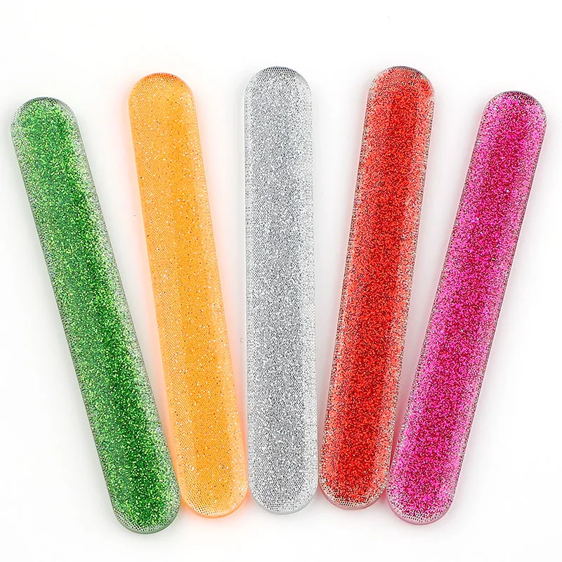 Pink shinning mini nano glass nail file plastic case custom logo crystal material nail care polishing finger art tools