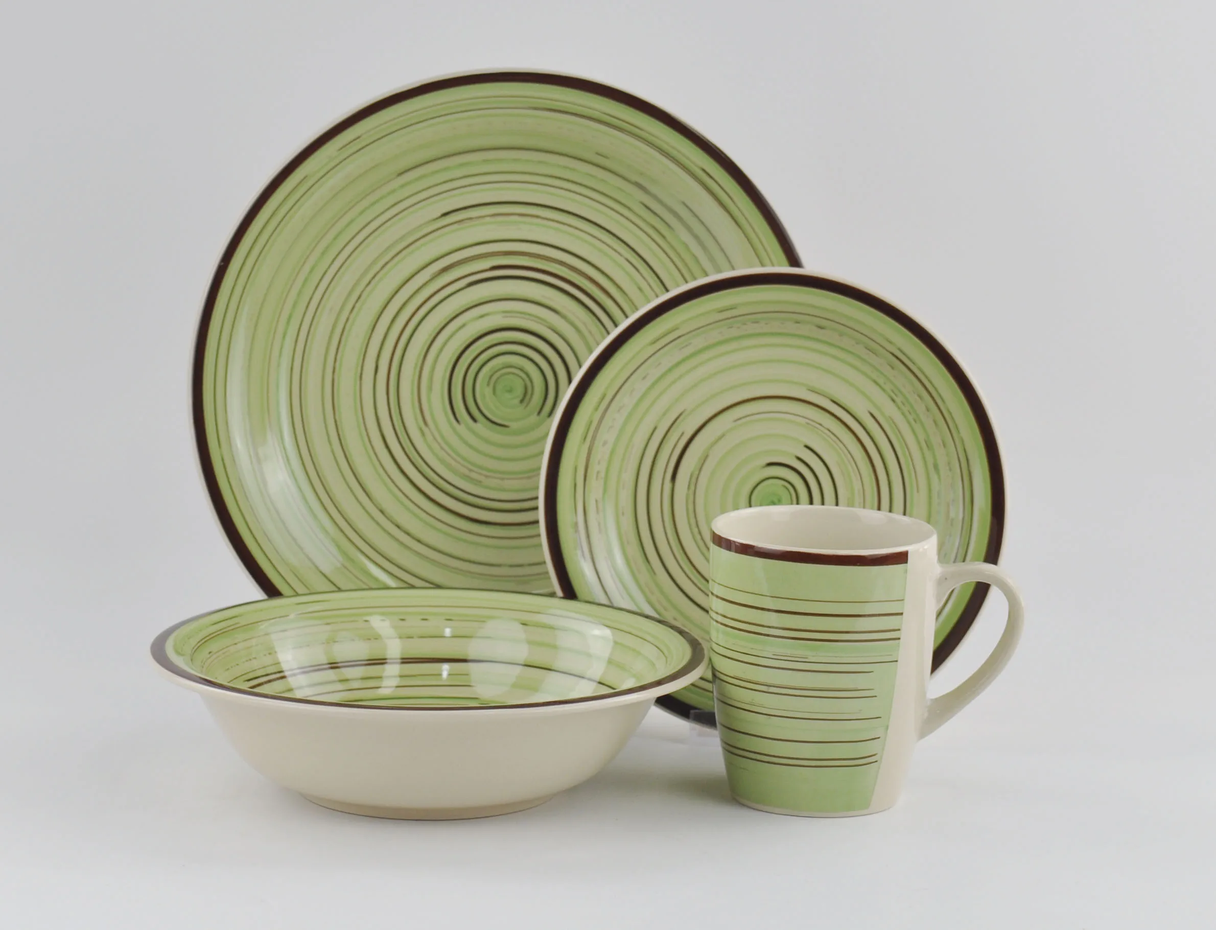 Handpainted Handmade Striped Round 16 pcs Plate Hand painting Dishes Set Crockery Stoneware Dinnerware Tableware Set