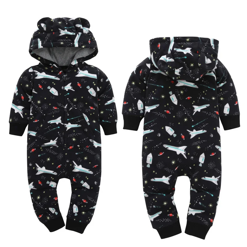 
ecowalson Newborn Cotton Starry Sky Printed Baby Clothes Hooded Warm Long-sleeved Baby Rompers Baby Jumpsuit 
