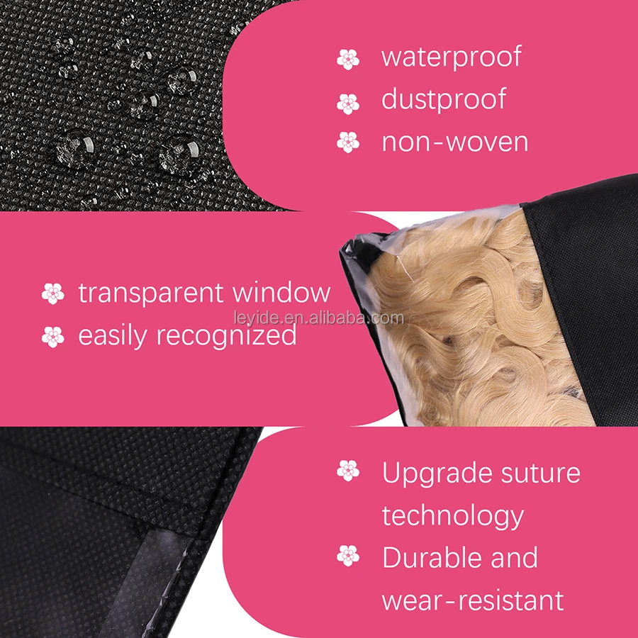 AliLeader Cheap Price Black Pink Color Transparent PVC Wig Storage Bag Non Woven Drawstring For Hair