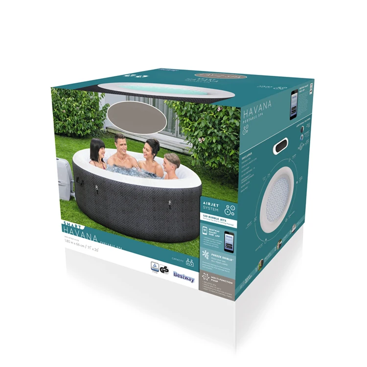 Bestway 60035 1.80m X 66cm Havana Smart AirJet 4 Brown Wicker Luxury Outdoor Inflatable Swim Message Spa Pools Hot Tubs