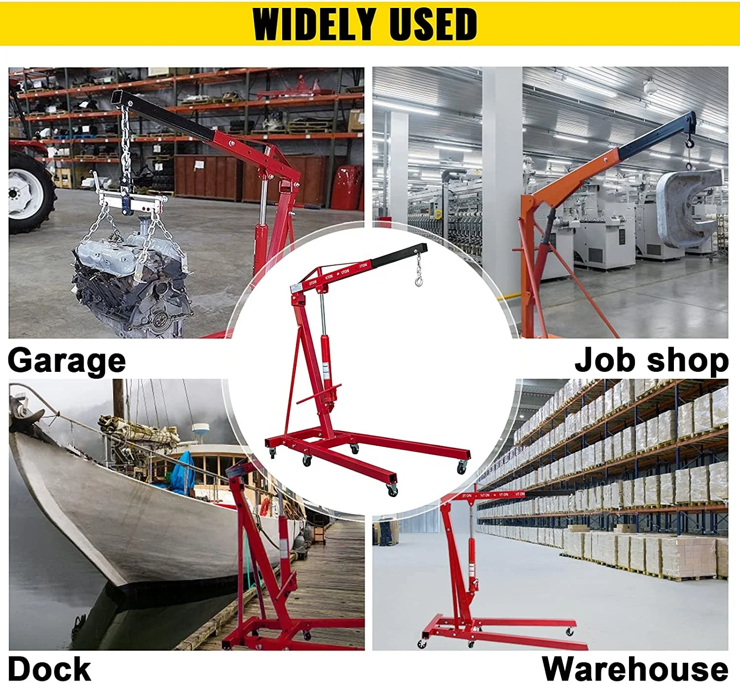 Heavy Duty 2Ton Manual Shop Crane for Engine Hoist with Telescopic Boom and Legs