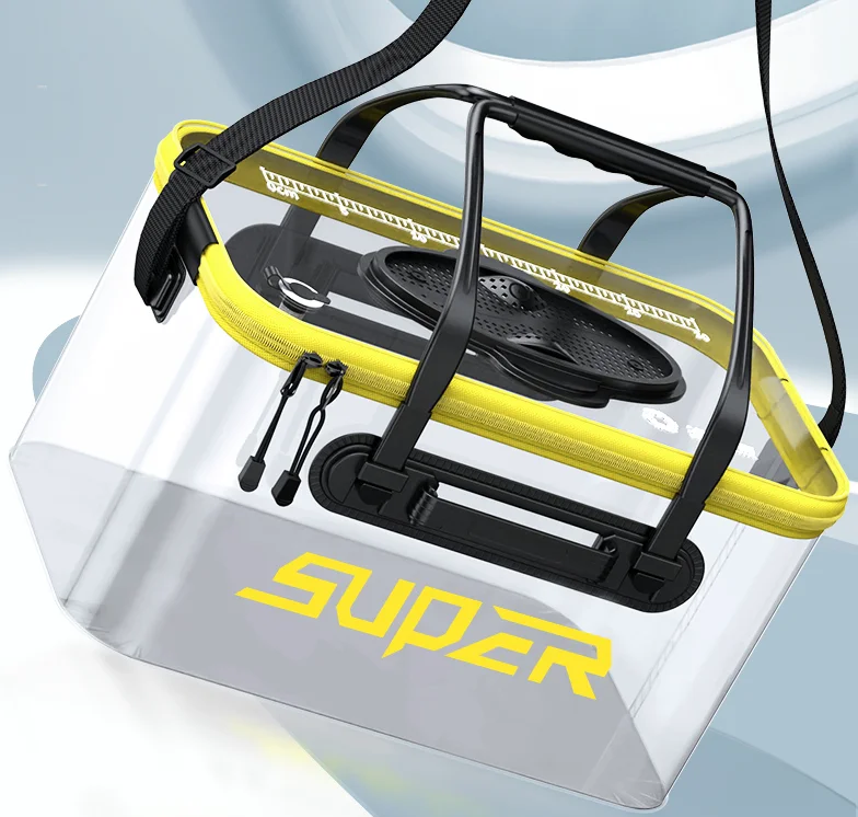 with Mini Oxygen Pump Portable Folding Collapsible Bucket Fish Live Container Box with Breathable Mesh Space Fishing Bucket