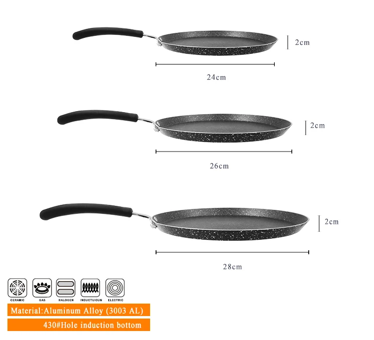 PFOA FREE 3 layer coating aluminum non stick skillet frying pan non-stick cgapati paratha roti tawa for induction cooker