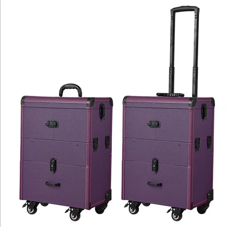 Makeup Train Case on wheels Lockable Artist Makeup Cosmetic Trolley Case