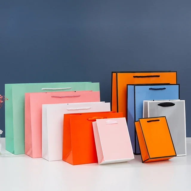 Custom logo luxury small craft jewelry bag wholesale glossy shopping cosmetic packaging paper bags