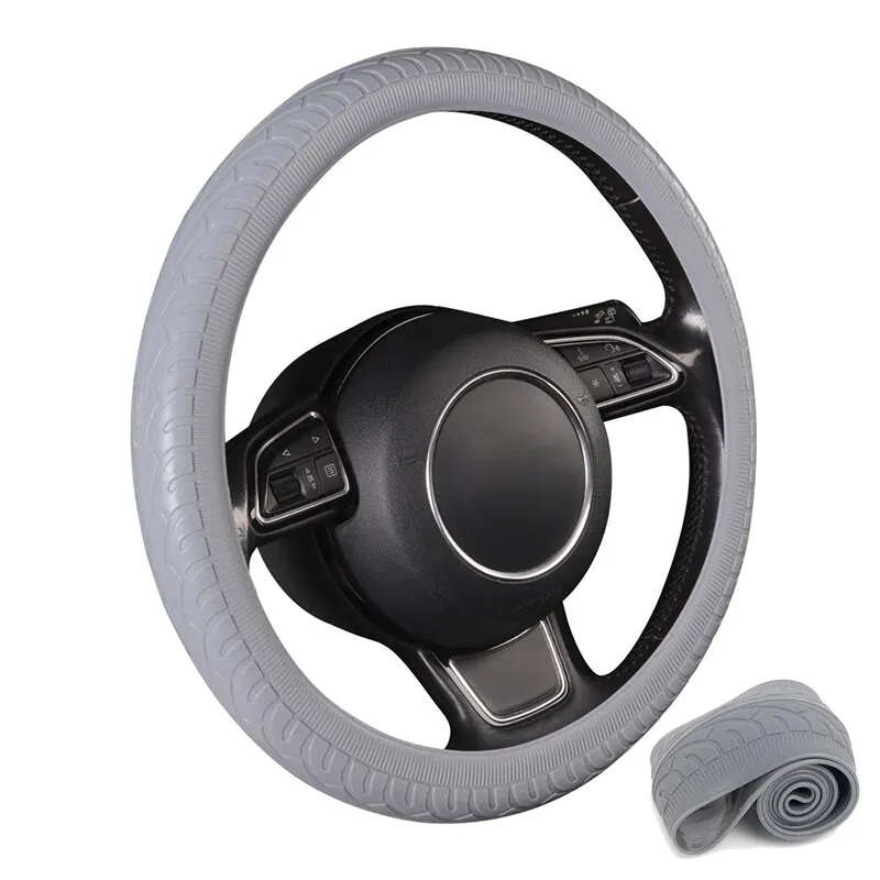 universal Gray  Fish Scale Pattern Splice Bold Line Fits 38cm /15inch auto stuurhoes PU leather Steering Wheel Cover for most