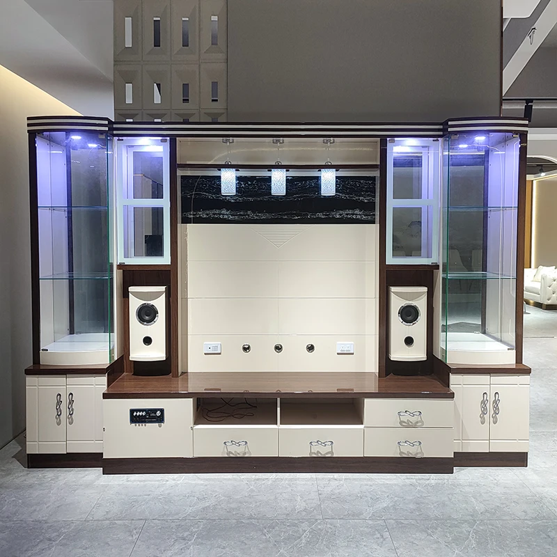 Modern Design Home Furniture Wood Storage Tv Cabinet Wall Unit Display Rack Luxury Wooden Led Living Room Tv Stand