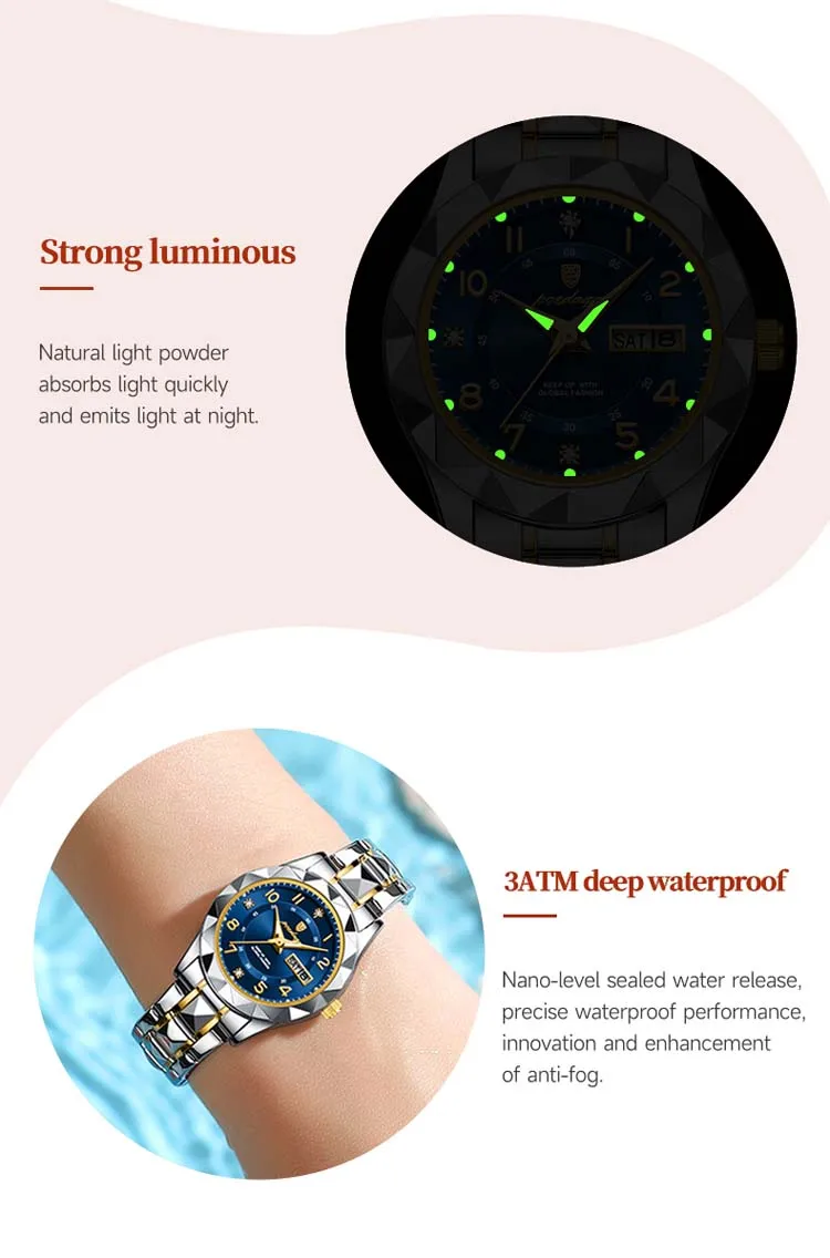 POEDAGAR 782 hot sell custom face lady quartz watch latest Steel Strap water resist Luminous date display moq 1 Casual watch set