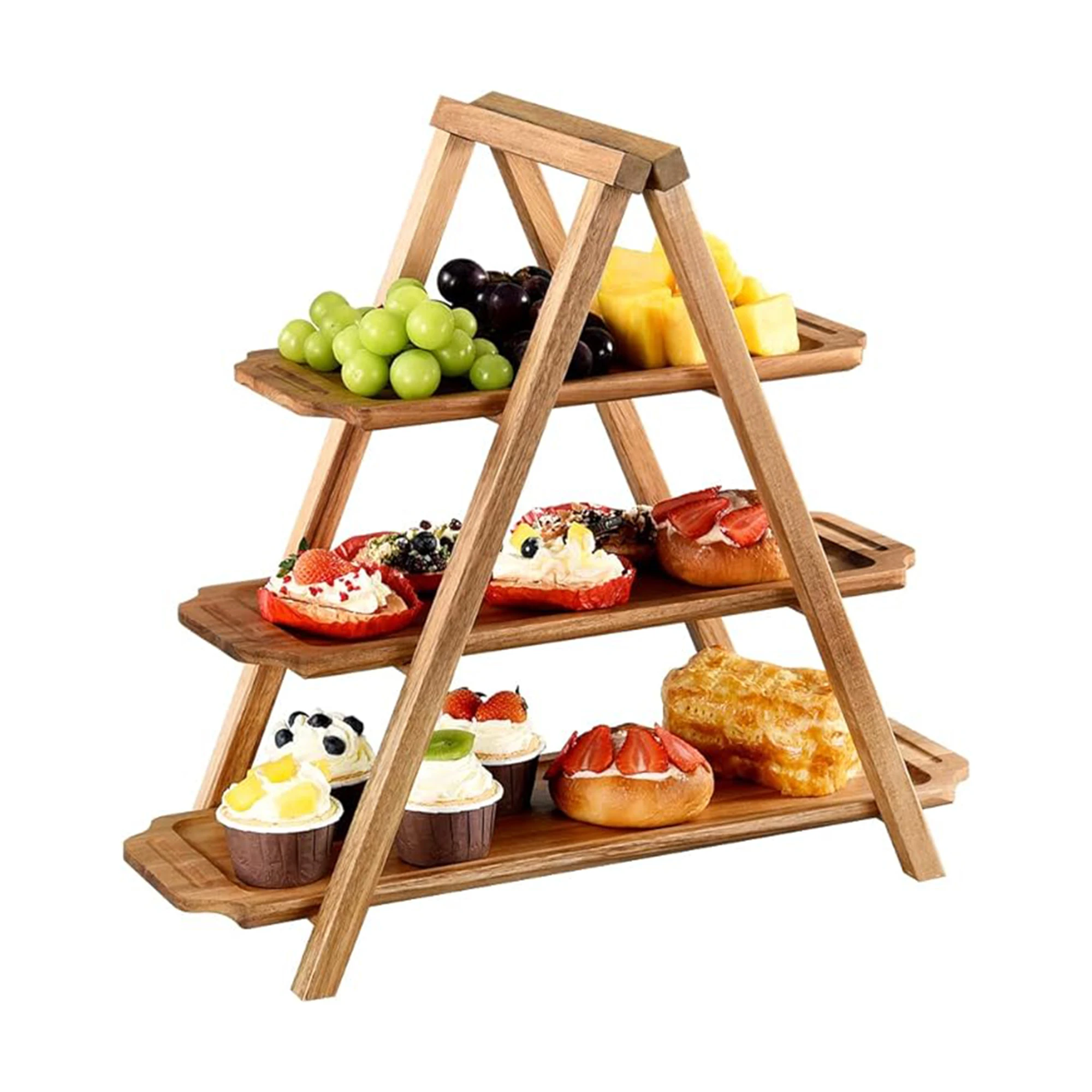 Adjustable Dessert Display Rack Department Engagement Cake Stand Bamboo Wood Three-Layer Cake Stands For Wedding Cakes