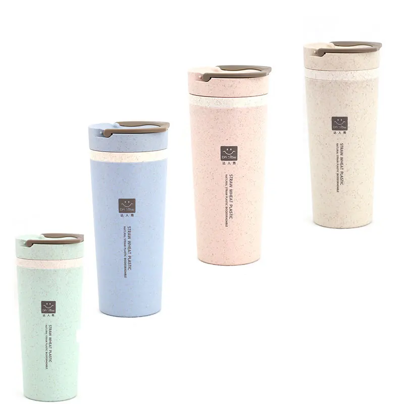 New Wholesale Heat Resistant 300/500ml Biodegradable Bpa Free Plastic Mug Wheat Straw Fiber Portable Water Bottle Cups
