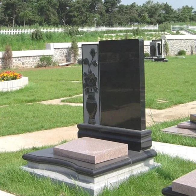 Cemetery usage black granite swan heart headstone designs memorial tombstone