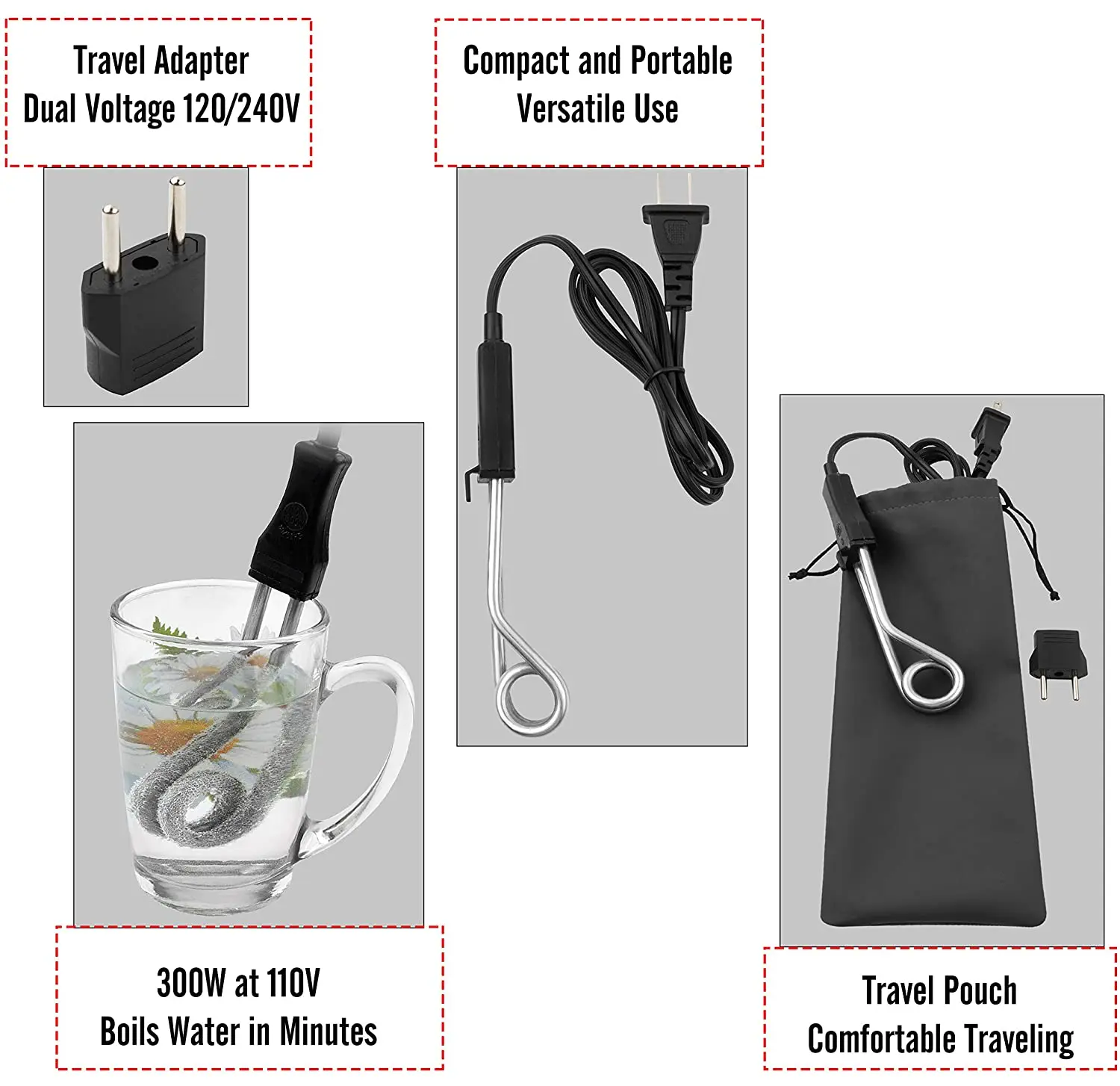 Wholesale Cheap Good Quality 220V 110v 600W Electric Portable Immersion Water Heater Boilers for Kitchen and cup