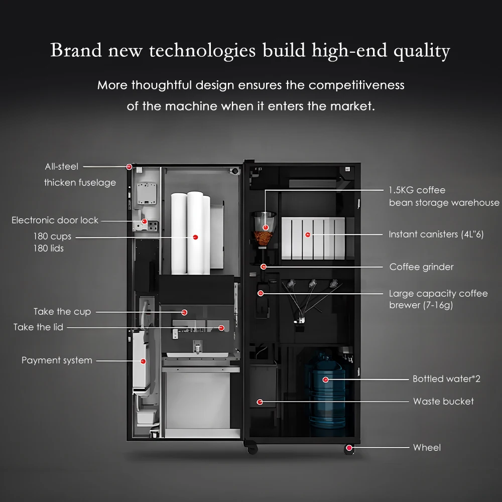 Best Commercial Automatic Coffee Dispenser Robot Coin Operated Fresh Ground Coffee Vending Machine With Bill Acceptor