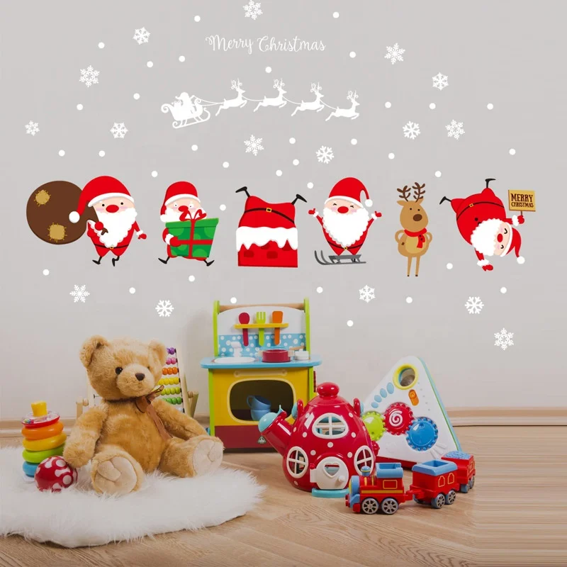 Promotional Glass Window Vinyl Merry Christmas Removable Wall Door Decals Stickers