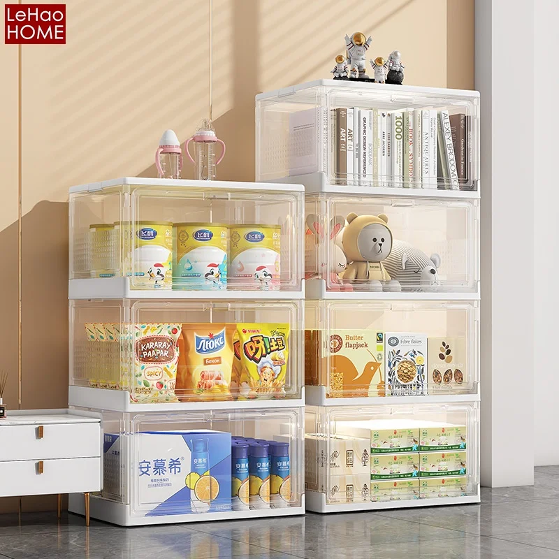 Space-Saving Transparent Plastic Folding Shoe Box Rack Side Opening Shoe Drawer Cabinet Stackable Clear Combination  shoe case