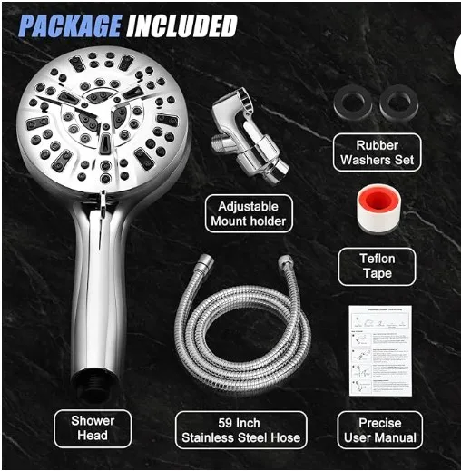 High Pressure Shower Head with Handheld, 10 Spray Settings Combo Water Saving Shower Heads with Stainless Steel Hose,Holder & PT