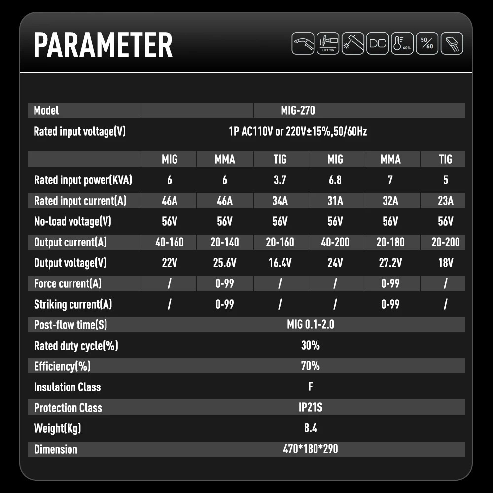 ANDELI Free Shipping  MIG-270 MIG ALUMINIUM MIG MMA LIFT TIG Welding Machine
