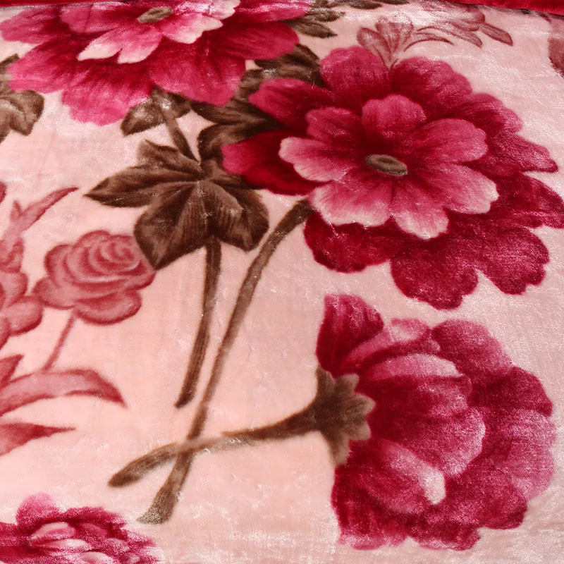 Raschel Blanket Polyester Double-layer Thick Blanket Winter Warm Flower Printed Pattern Soft Sleeping Blanket 5KG