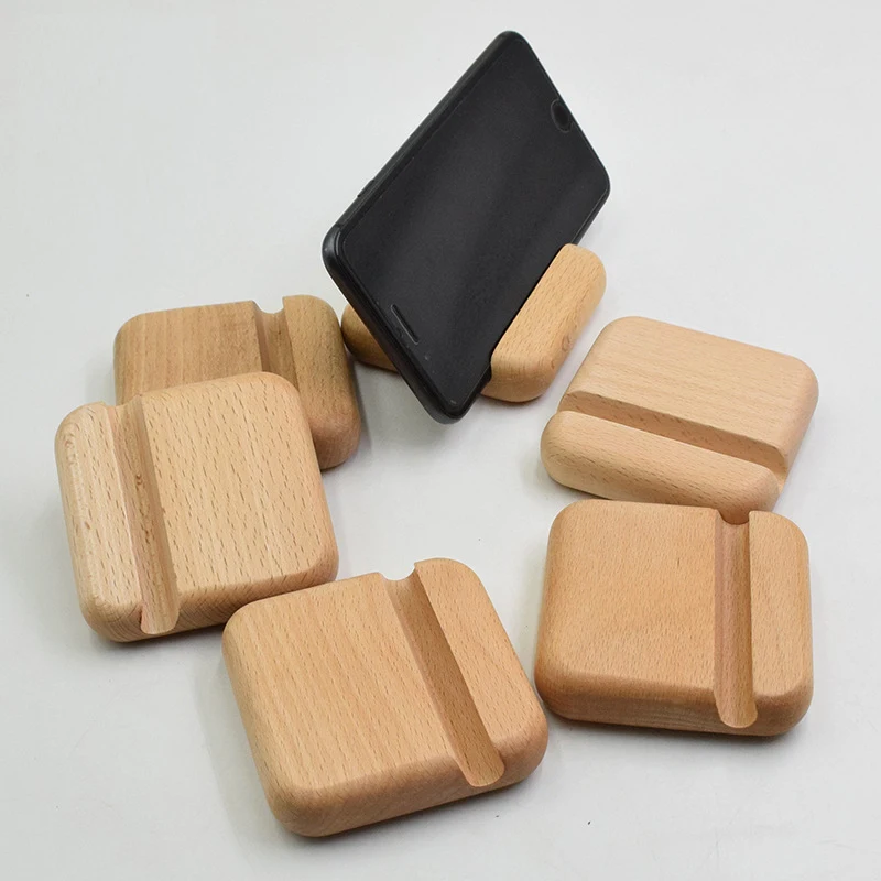 Wooden phone holder Beech square base bracket mobile phone bracket accessories lazy mobile phone holder Desktop stand