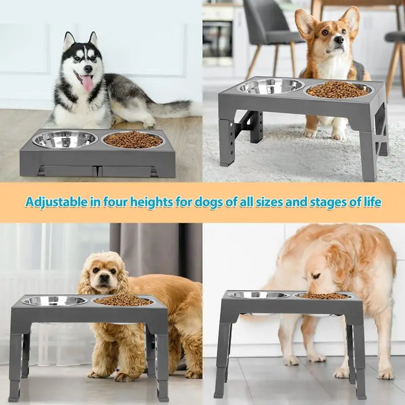 Wholesale 5 Height Adjustable Raised Elevated Pet Dog Bowl with Multiple Combination Options