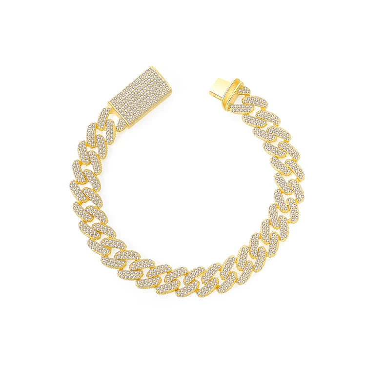 BAROLI Men Jewelry Hip Hop Cuban Link Chain 925 Sterling Silver Bracelet With Cubic Zirconia