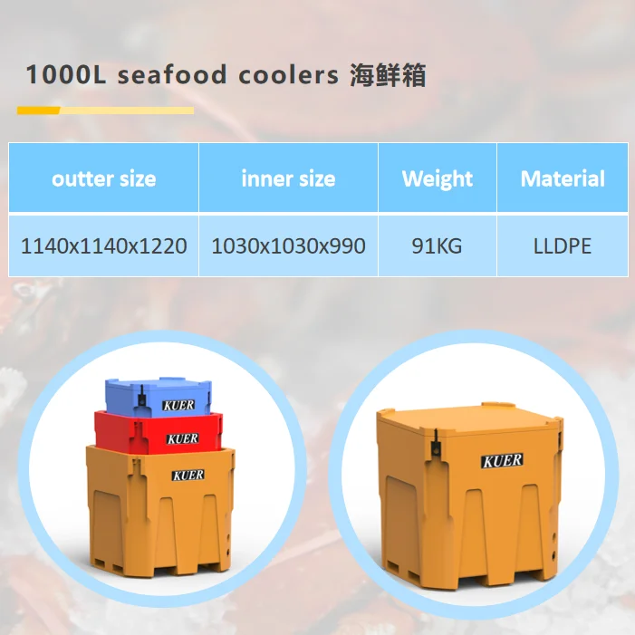 240L 550L 1000L High quality roto molded cooler with seafood cooler box  with Multiple sizes