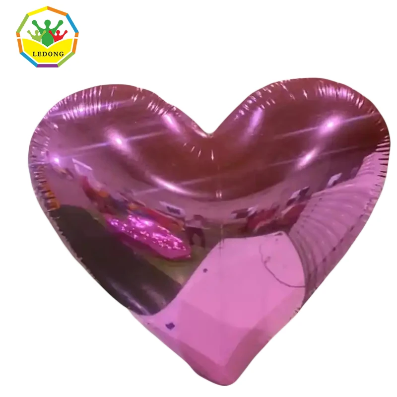 Customized big shinny red mirror balls decor heart shape balloons inflatable mirror ball