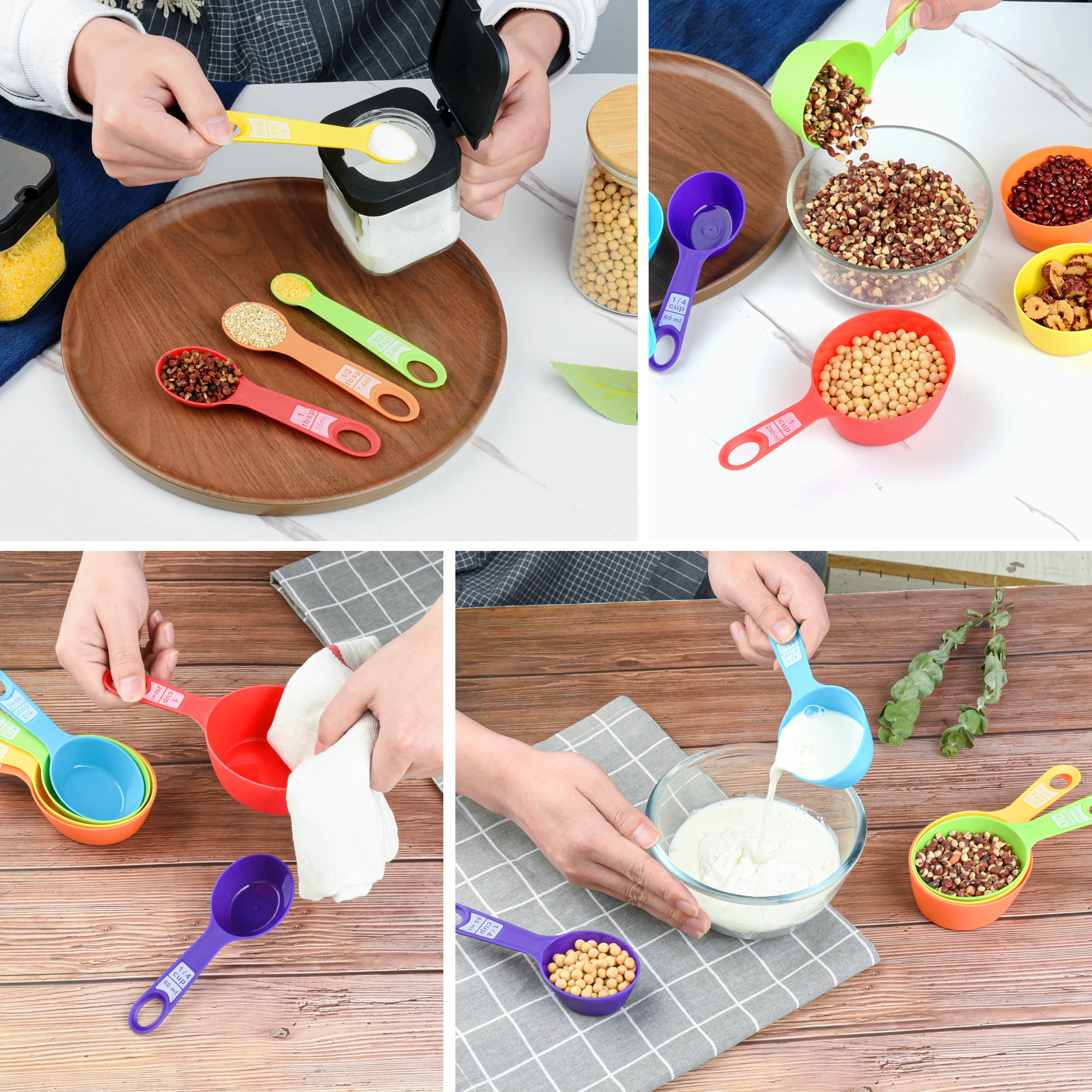 Eco Friendly 12 Pcs Plastic Colorful Measuring Cups And Spoons Set For Kitchen Backing Tool