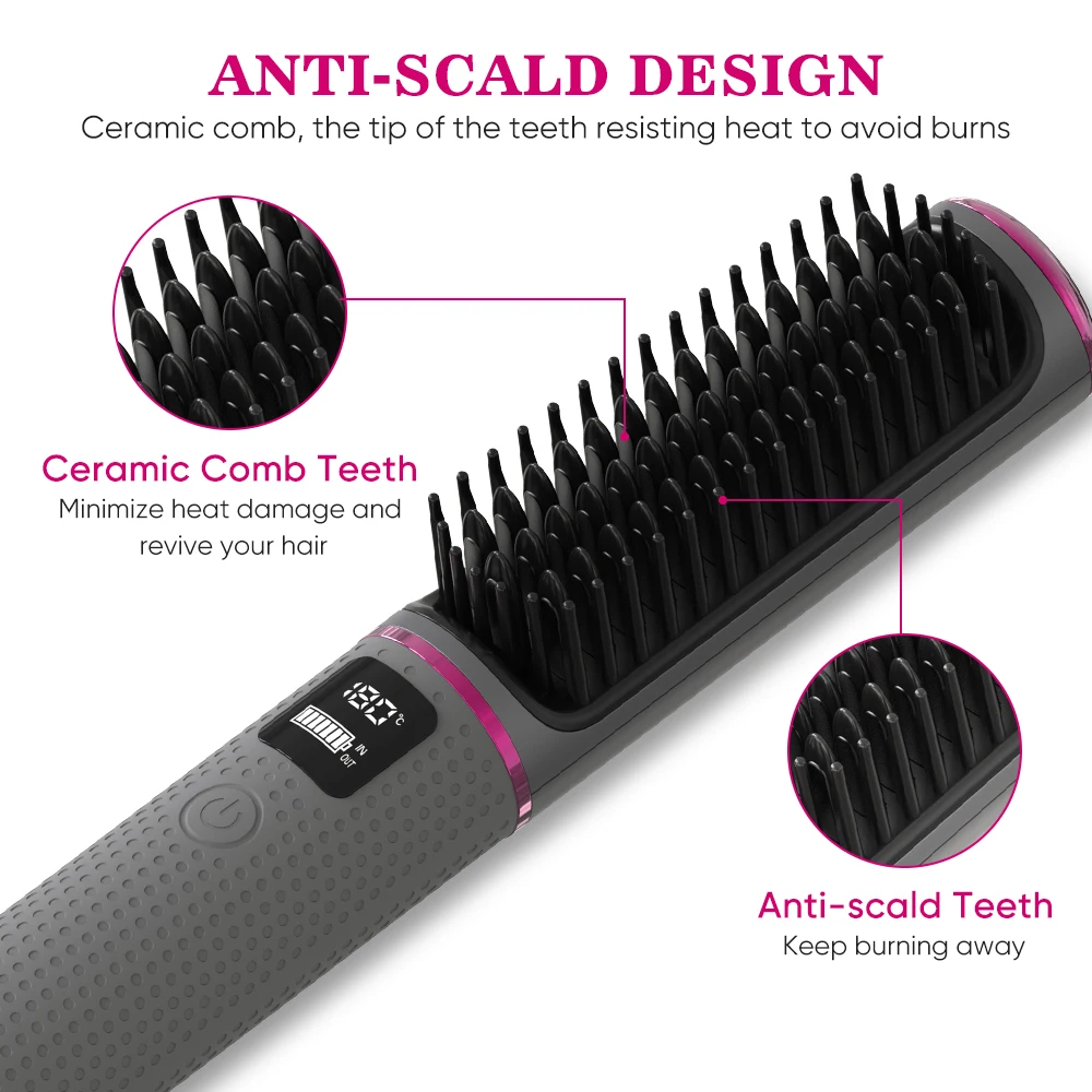 Manufacturer New Design Wireless Portable Hair Straightener Curly Salon Hair Blow Dryer Travel Rechargeable Cordless Hot Comb