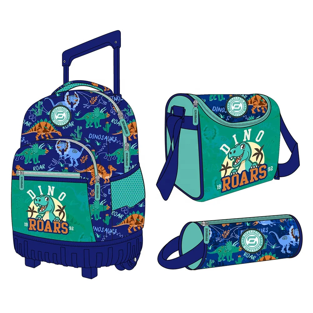 New Fashion Trends Lightweight Primary School Students Backpack 3 Pcs School Trolley Bag Dinosaur School Bags