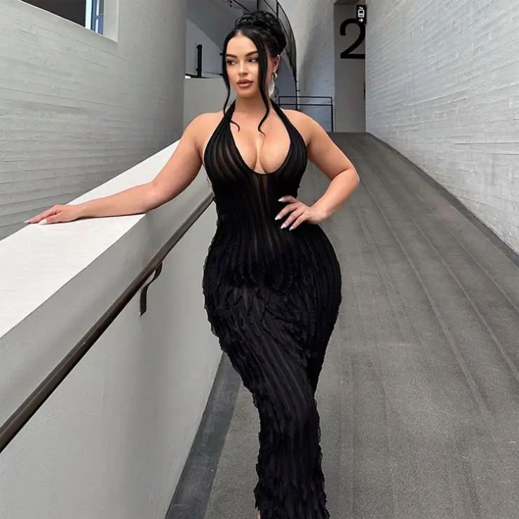 Women Wrapped Long Dresses Sleeveless Hanging Neck Solid Color Sexy Party Summer Dress Backless Night for Woman
