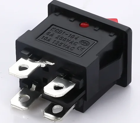 Custom Power Switch ON-OFF 4/Four Pins 2/Two Position Red LED Light 6A 250VAC  Rocker Switch