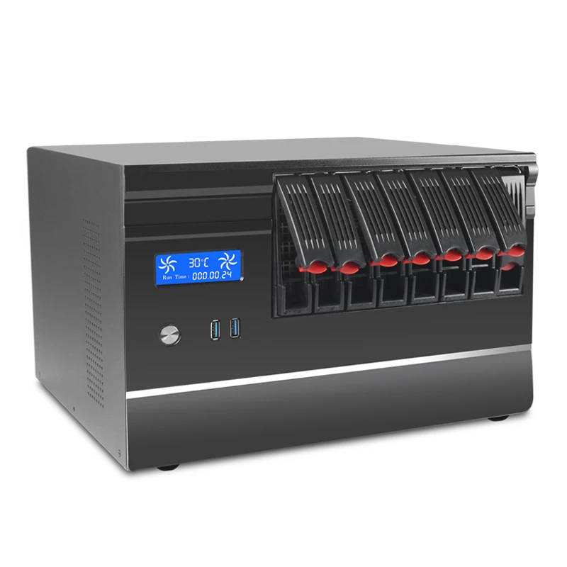 Алюминиевый корпус сервера NAS 8 Bay Micro ATX с вентиляторами источника