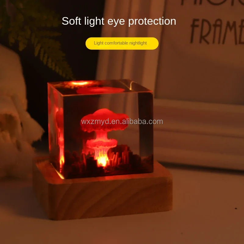 Nuclear Explosion Mushroom Cloud LED Table Lamp Resin Nuclear Bomb Model Room Decor Valentines Day Gift USB Charging Night Light