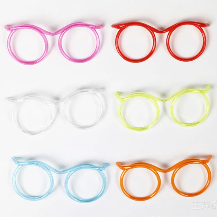 Reusable Fun Kids Party Creative party plastic straws high transparency glasses shaped drinking straws