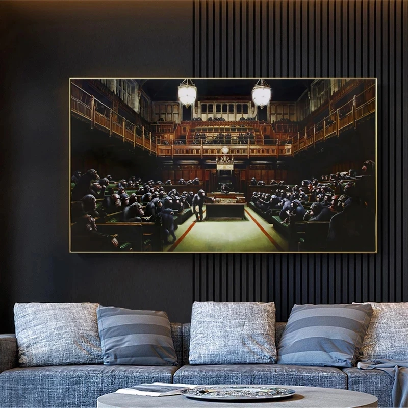 Banksy Monkey Parliament Painting on Canvas Famous Posters and Prints Animals Wall Art Picture Living Room Home Decoration